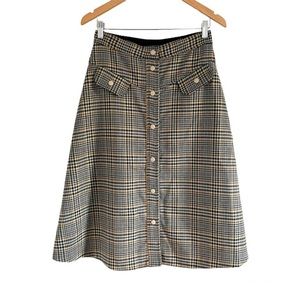 NO.6 Store Elizabeth Plaid Snap A-Line Midi Skirt Size 6/8